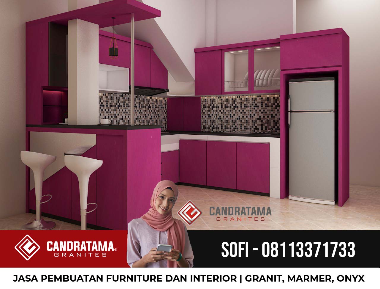 Model Kitchen Set Tema Magenta - Kitchen Set Kediri