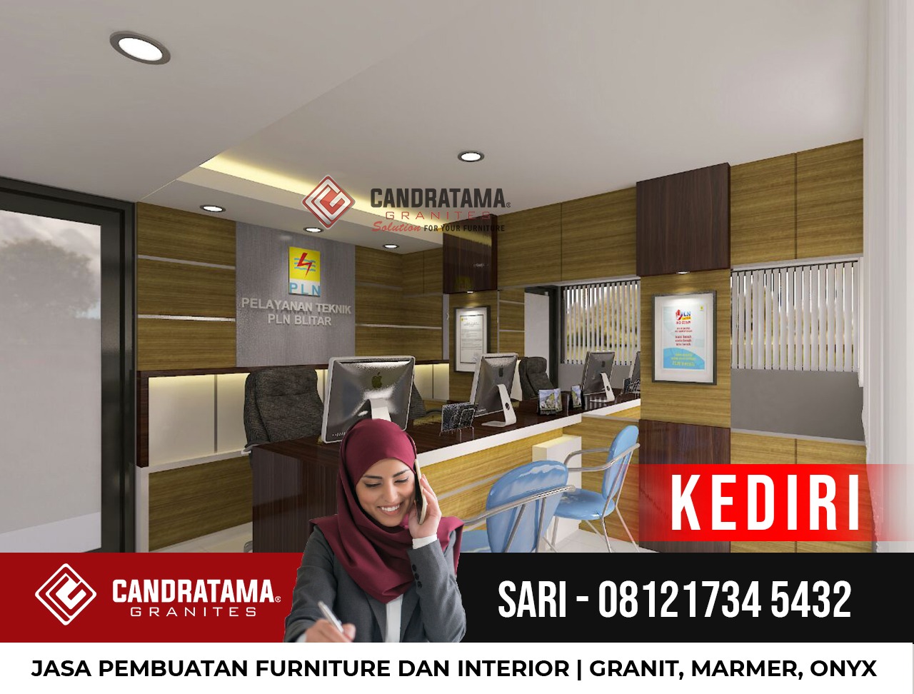 Desain Interior Backdrop Resepsionis Kantor Minimalis 081217345432