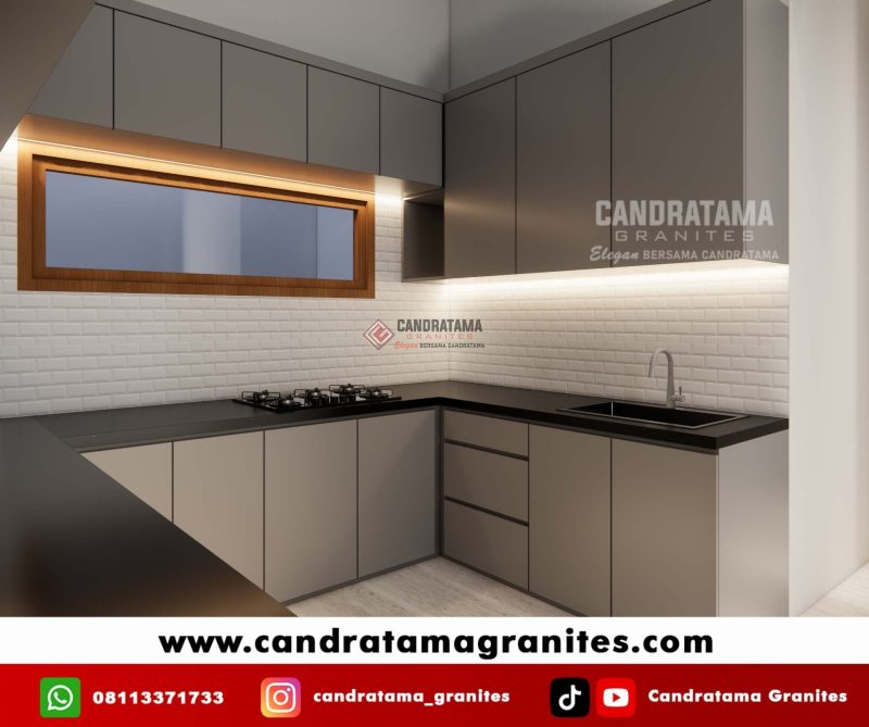 Desain Kitchen Set Letter U Minimalis Smoke Gray untuk Interior Dapur Modern