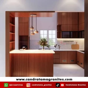 Kitchen set custom minimalis hasil pengerjaan jasa interior Sidoarjo Candratama Granites.